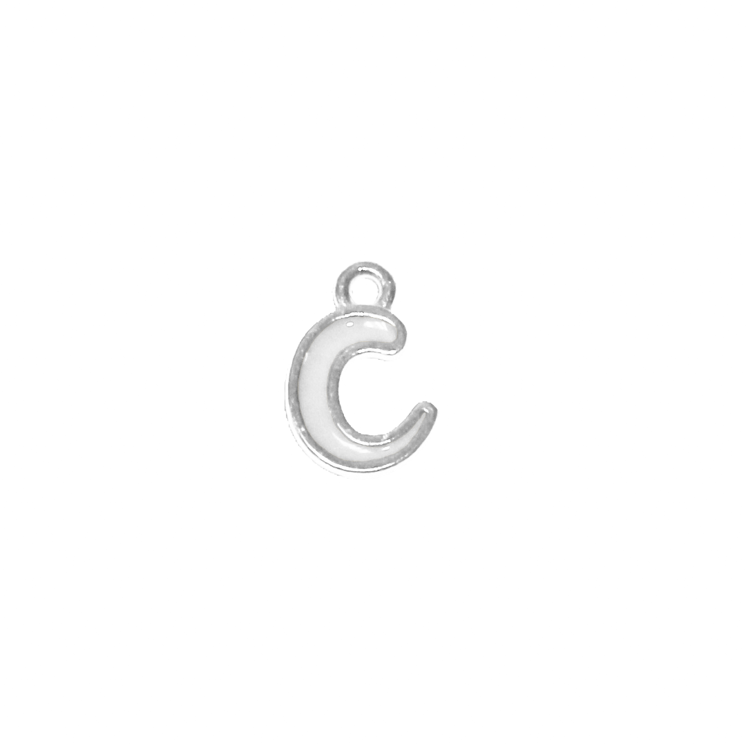Charms, Alphabet, Enameled, Silver, Alloy, Approx 12mm x 8mm, Sold Per pkg of 5