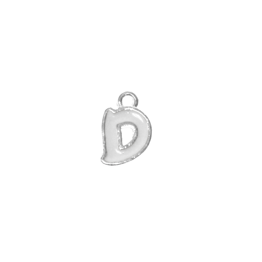Charms, Alphabet, Enameled, Silver, Alloy, Approx 12mm x 8mm, Sold Per pkg of 5