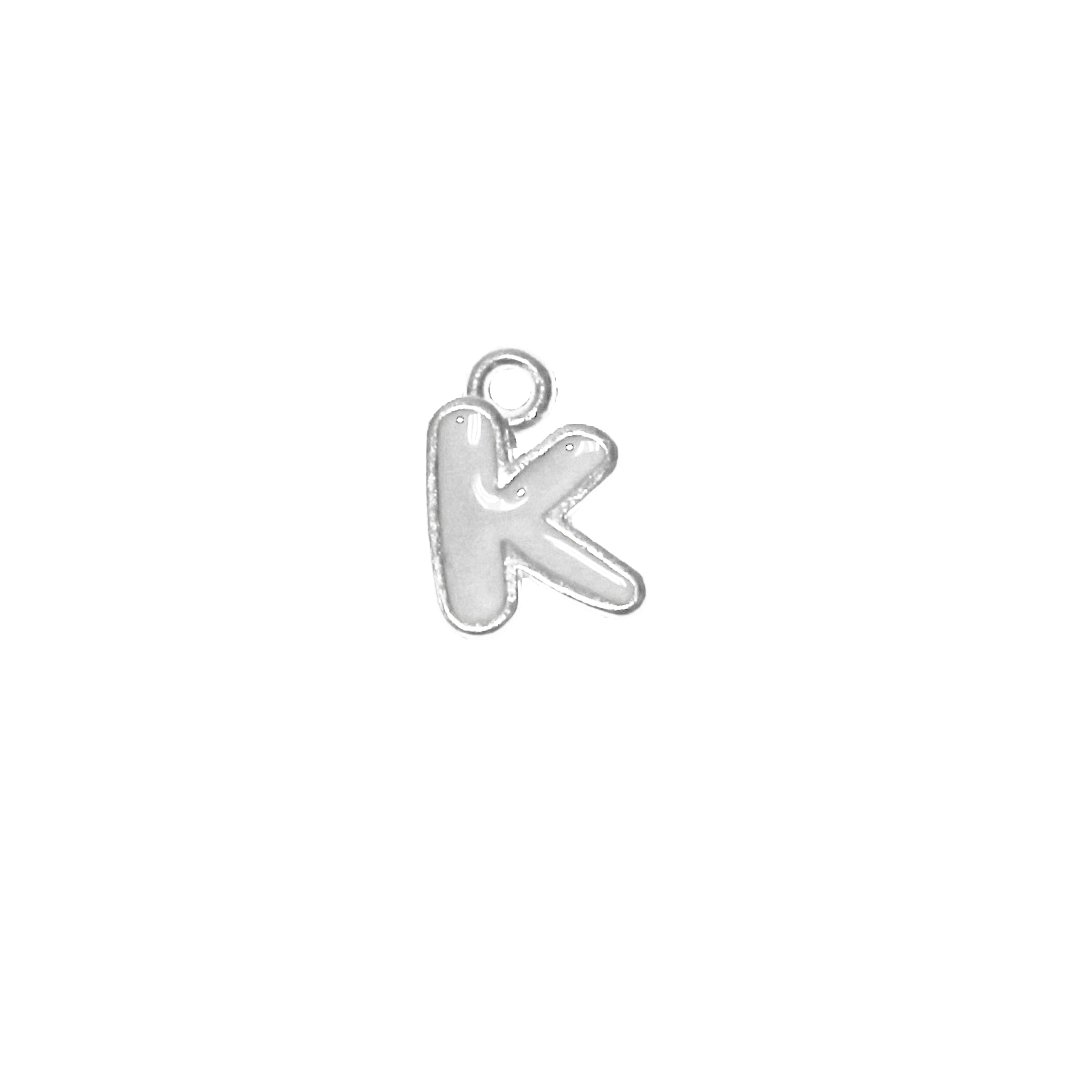 Charms, Alphabet, Enameled, Silver, Alloy, Approx 12mm x 8mm, Sold Per pkg of 5