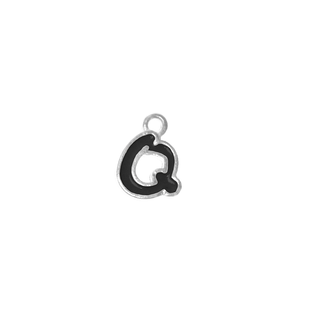 Charms, Alphabet, Enameled, Silver, Alloy, Approx 12mm x 8mm, Sold Per pkg of 5