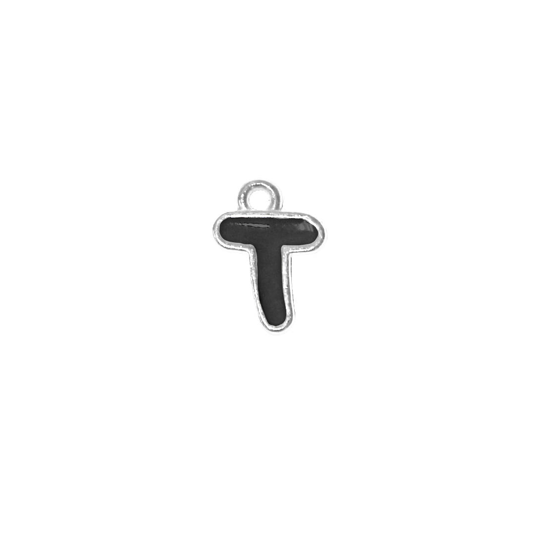 Charms, Alphabet, Enameled, Silver, Alloy, Approx 12mm x 8mm, Sold Per pkg of 5