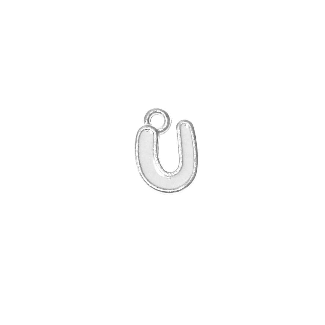 Charms, Alphabet, Enameled, Silver, Alloy, Approx 12mm x 8mm, Sold Per pkg of 5