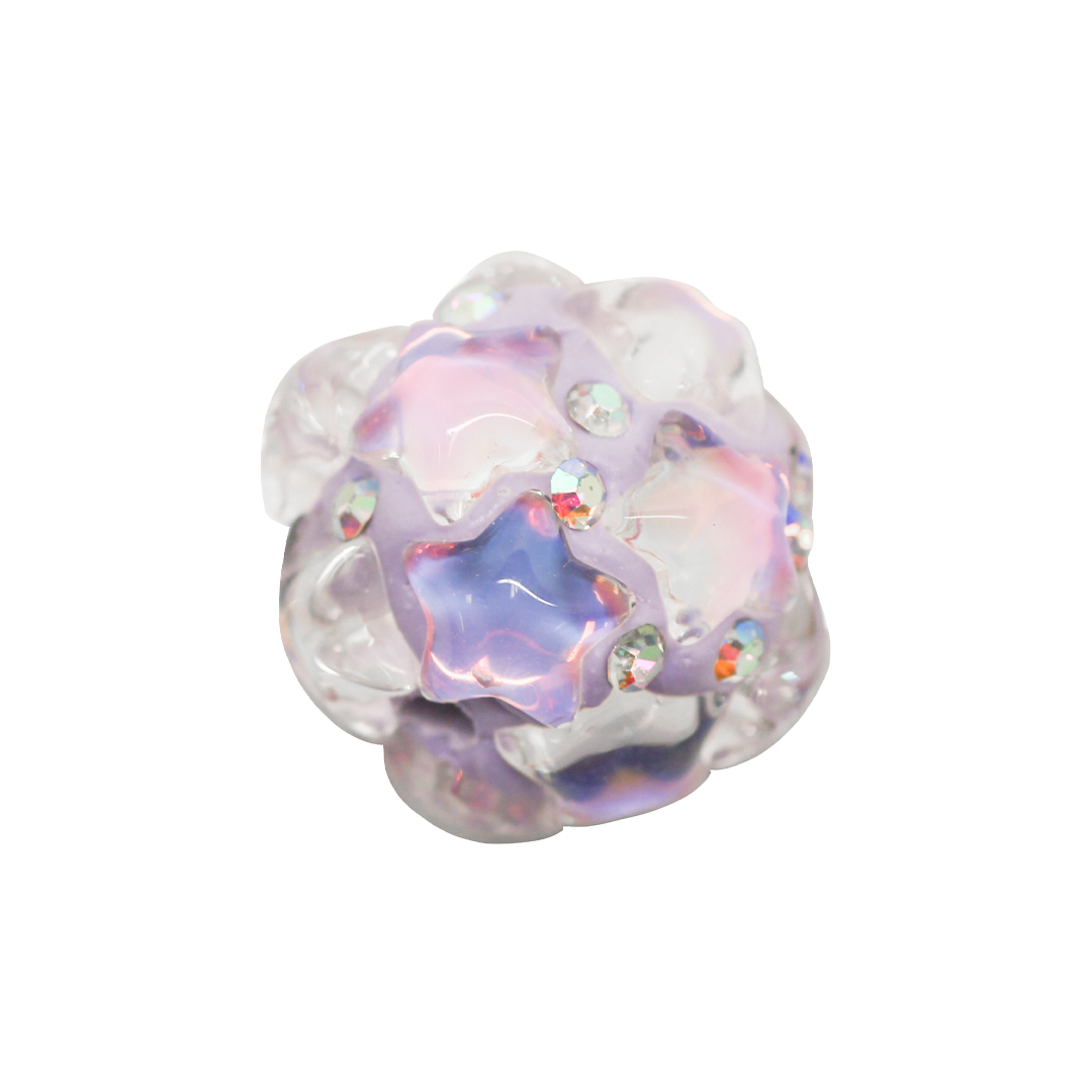 Acrylic Beads, Round with Iridescent Stars, 19mm, Sold Per pkg of 2
