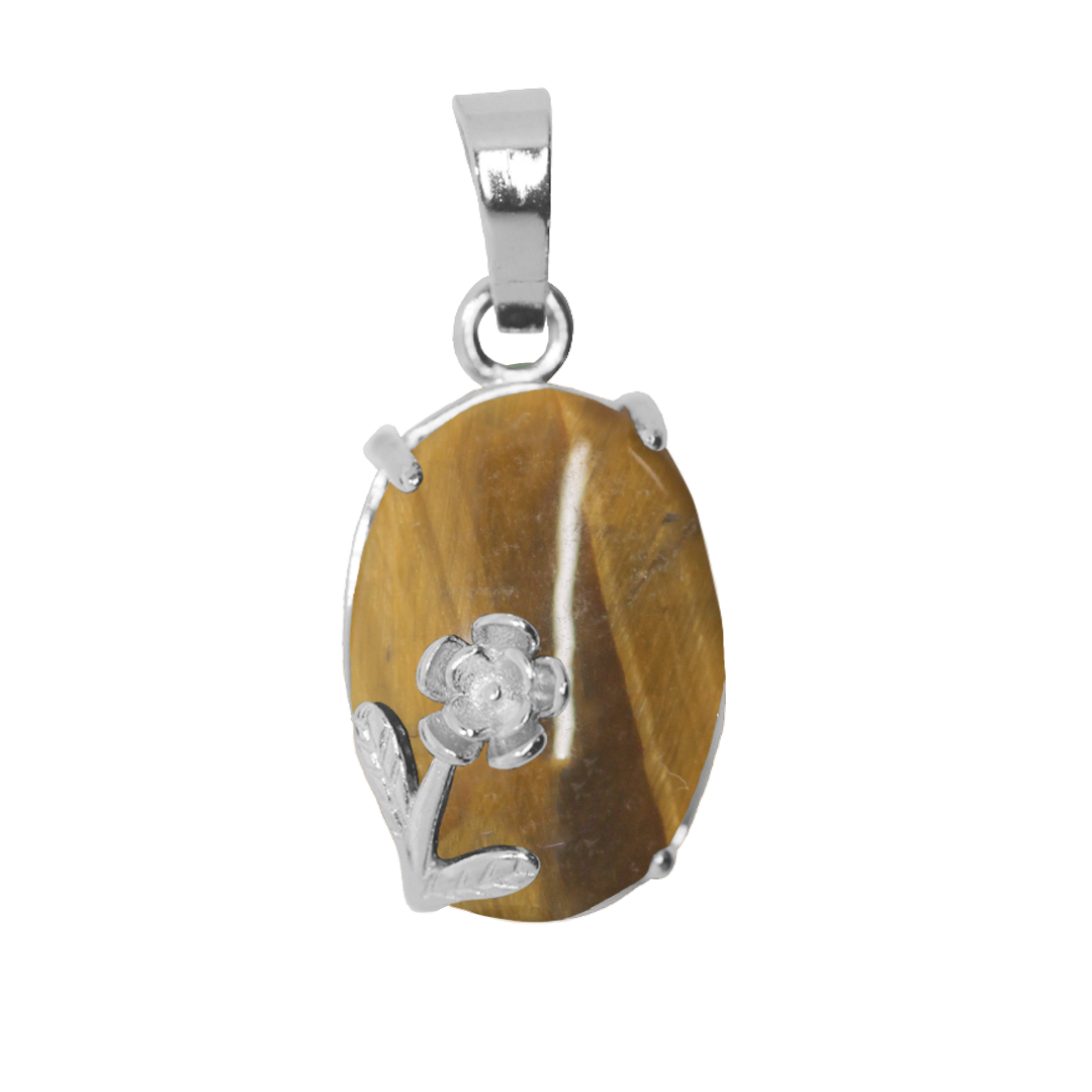 Gemstone Pendant, Oval, Silver, Alloy, 22mm x 13mm, Available in Multiple Gemstones, 1 pc