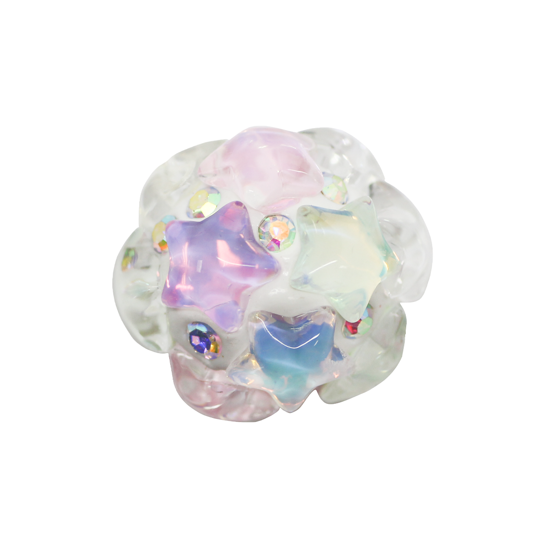 Acrylic Beads, Round with Iridescent Stars, 19mm, Sold Per pkg of 2