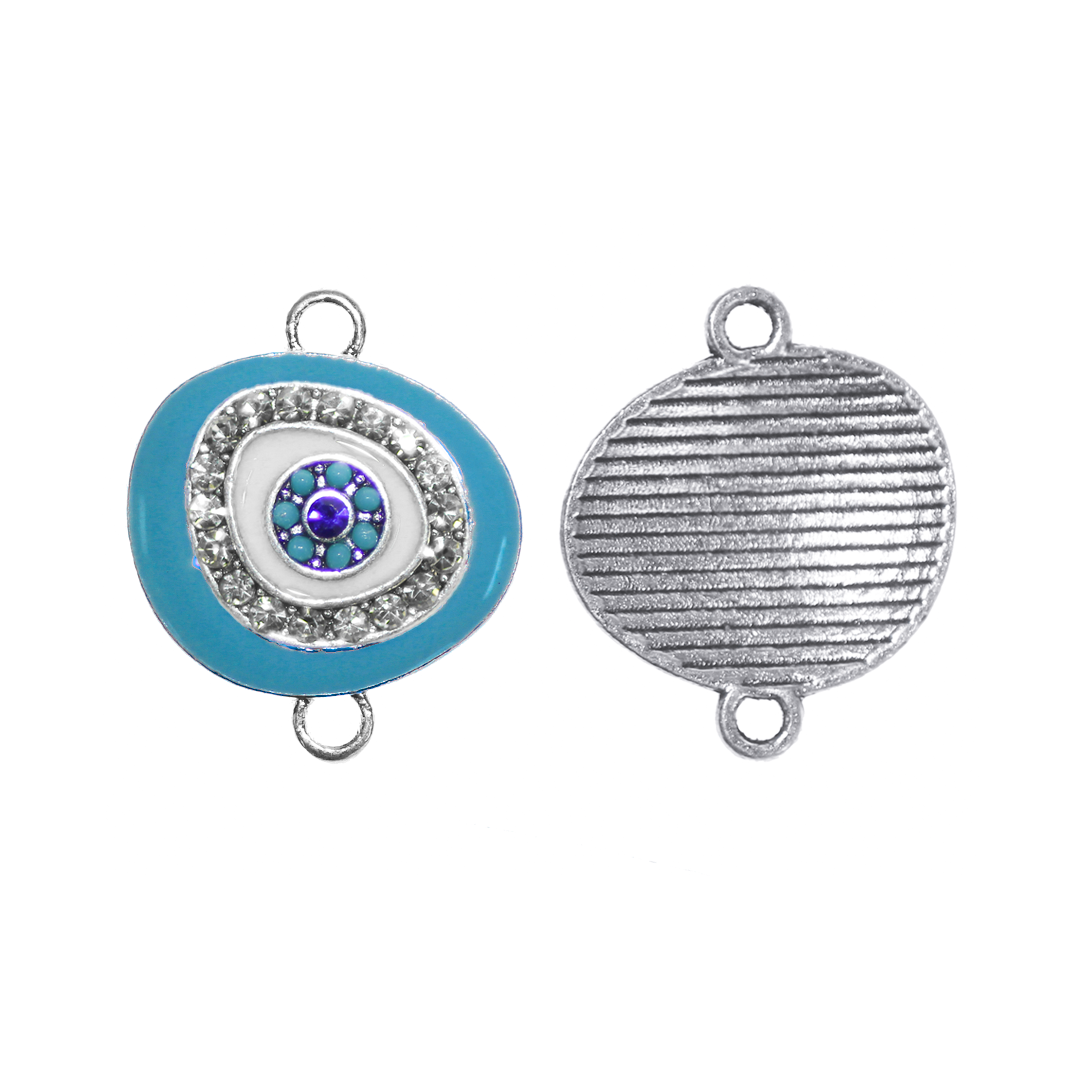 Connector, Evil Eye, Enameled & Rhinestone, 6pcs/bag, Available in Multiple colors