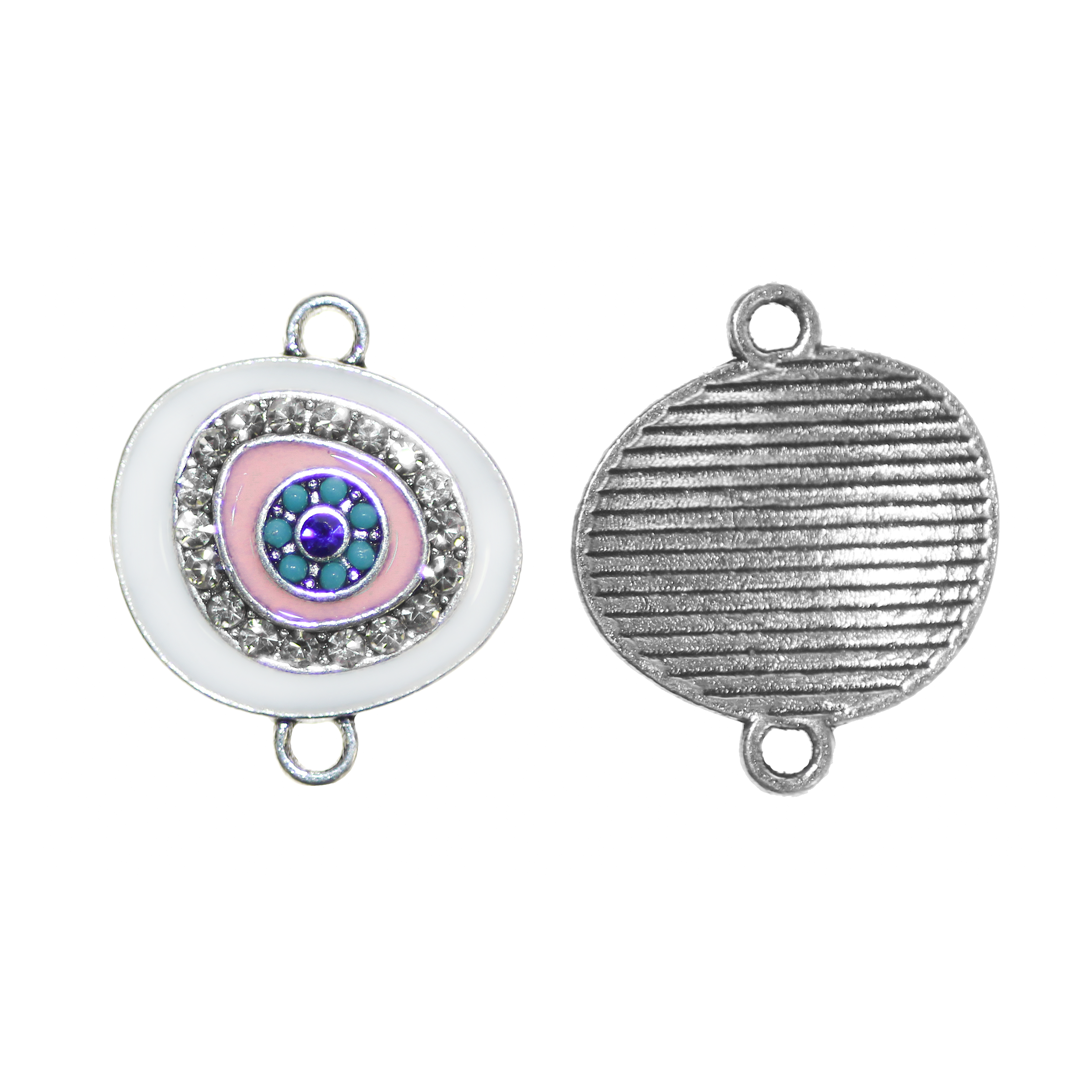 Connector, Evil Eye, Enameled & Rhinestone, 6pcs/bag, Available in Multiple colors