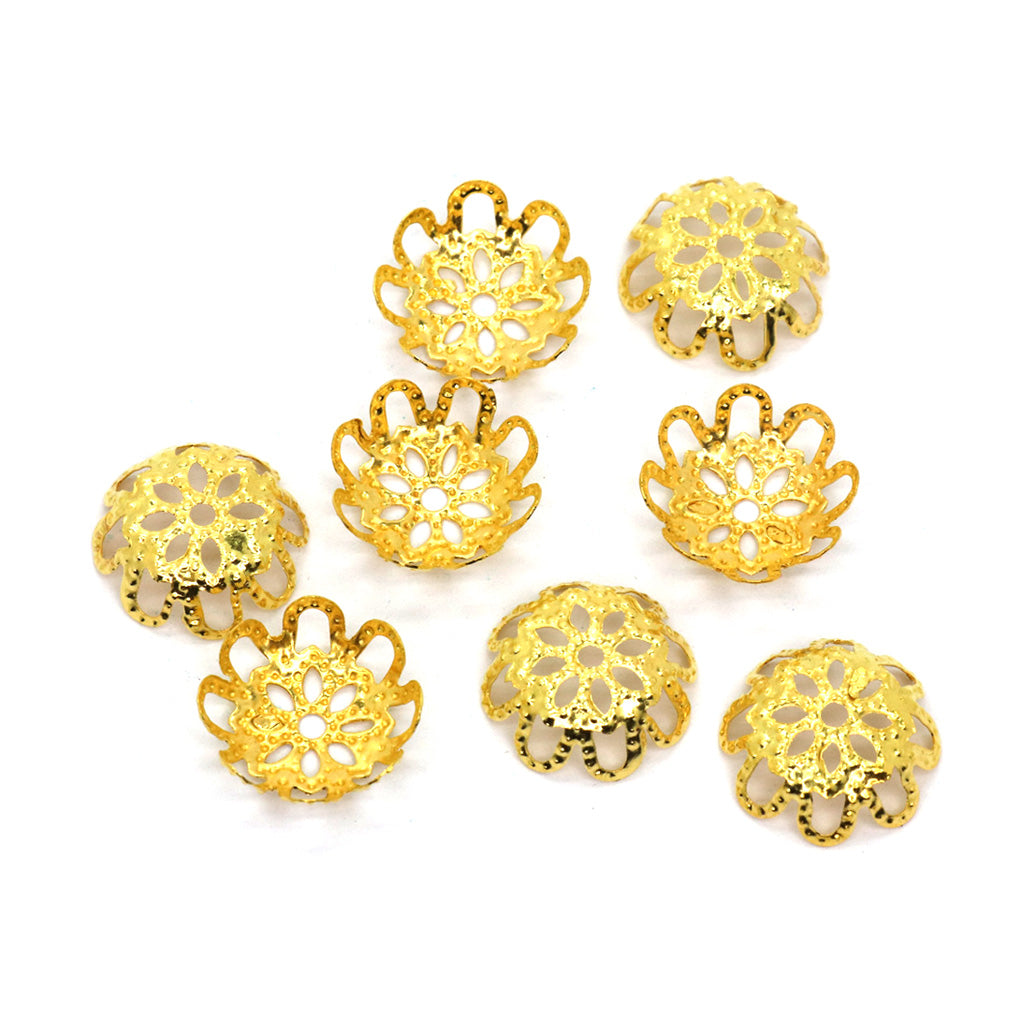 Bead Cap, Flower Bead Cap, Alloy, Gold, 3mm x 12mm, Sold Per pkg of 20 pcs