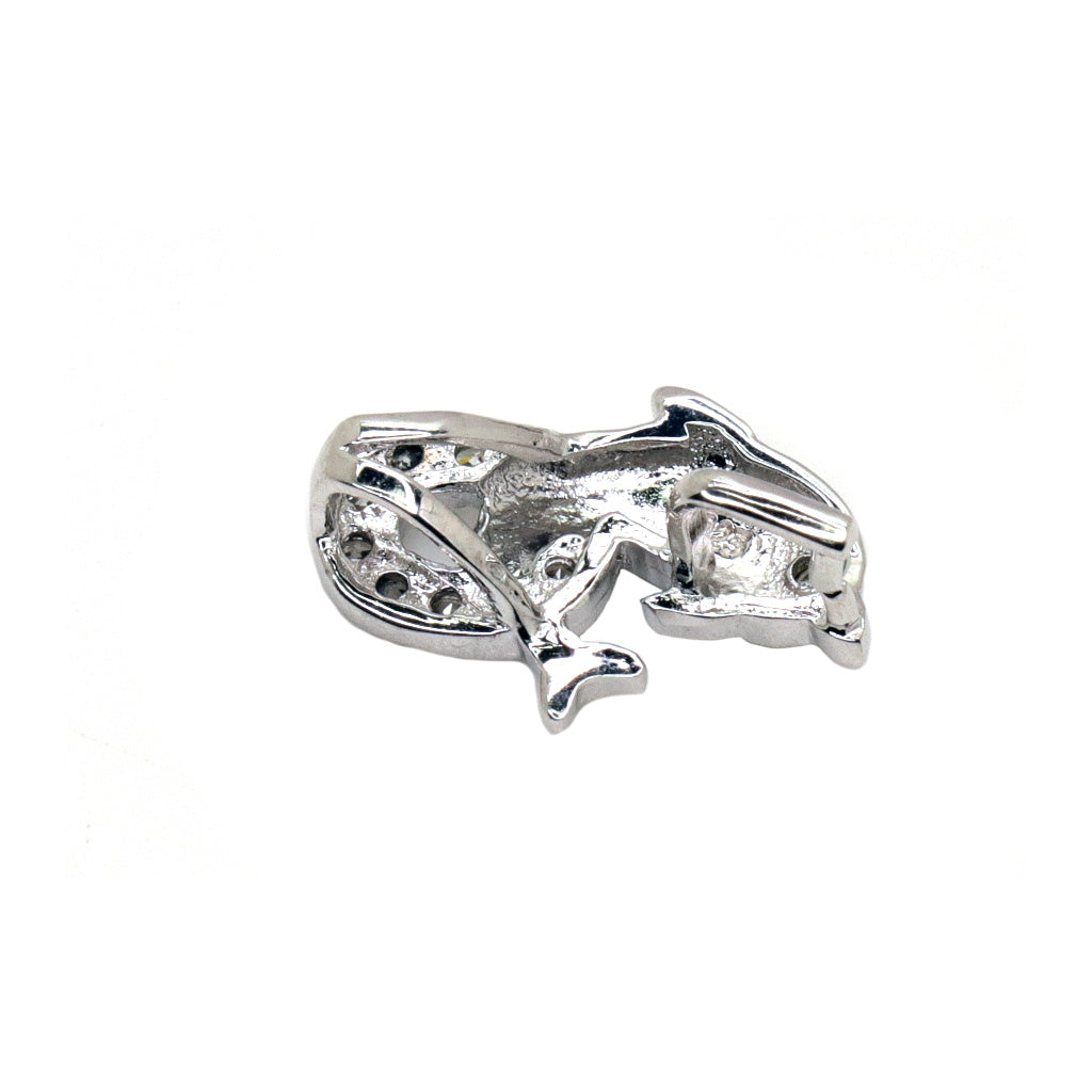 Bail, Dolphin with Cubic Zirconia, Sterling Silver, 16mm X 11mm - 1pc