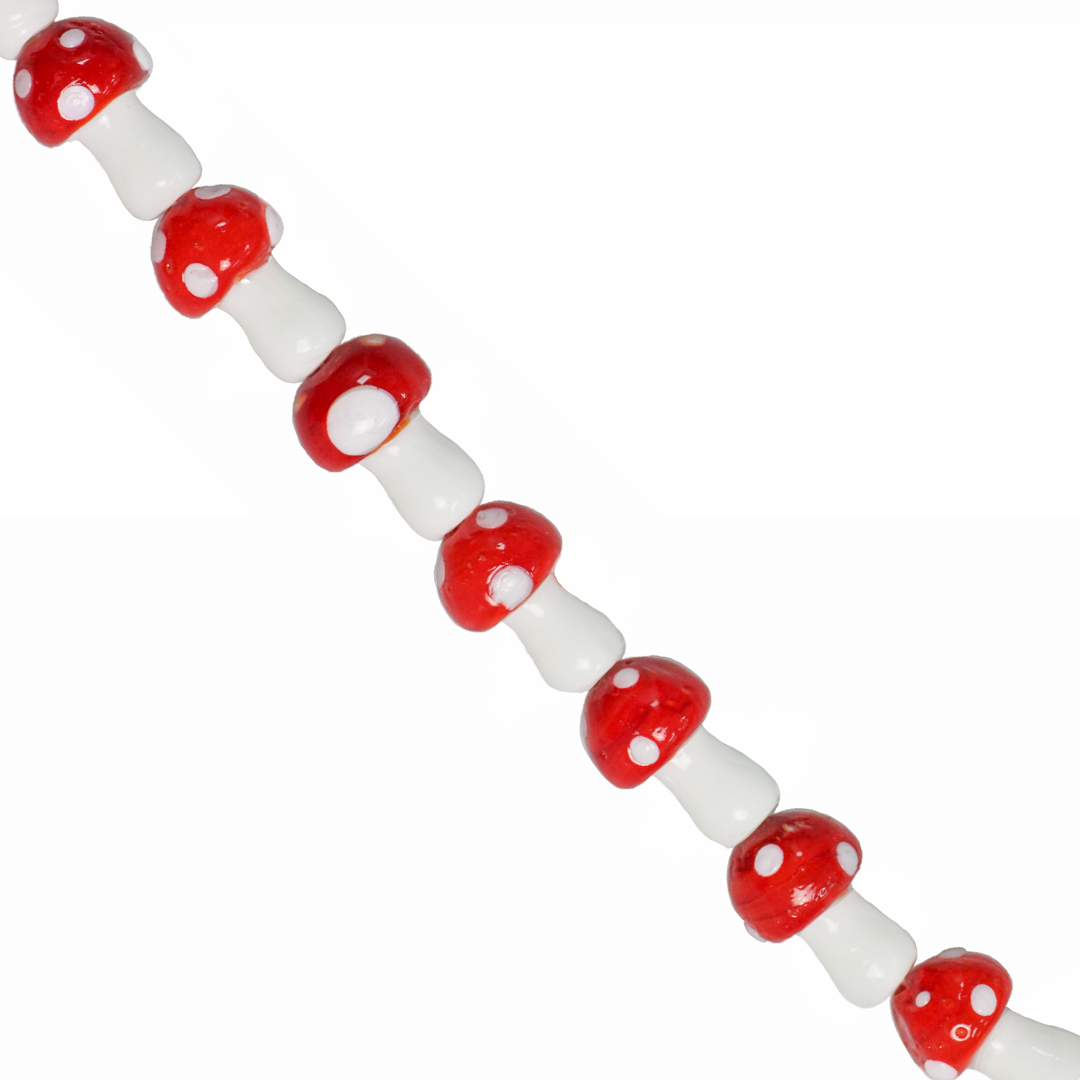Glass Beads, Mushroom, Available in Multiple Sizes and Colours