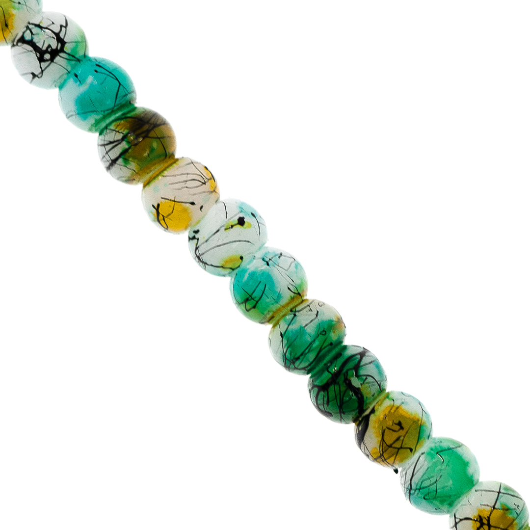 Marble Style Glass Beads, Splatter Black Lines, Available in Multiple Colours and Sizes