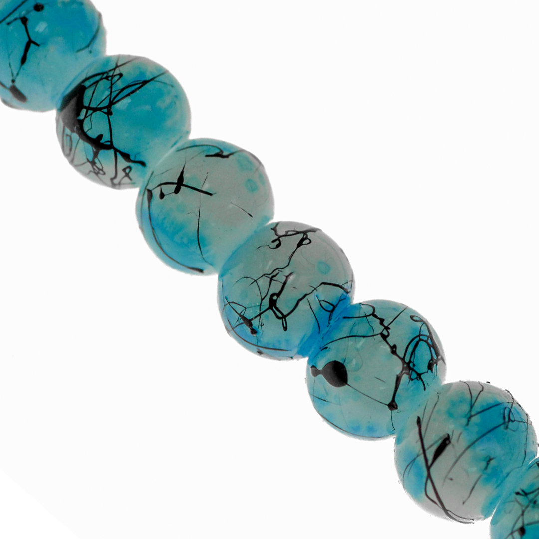Marble Style Glass Beads, Splatter Black Lines, Available in Multiple Colours and Sizes