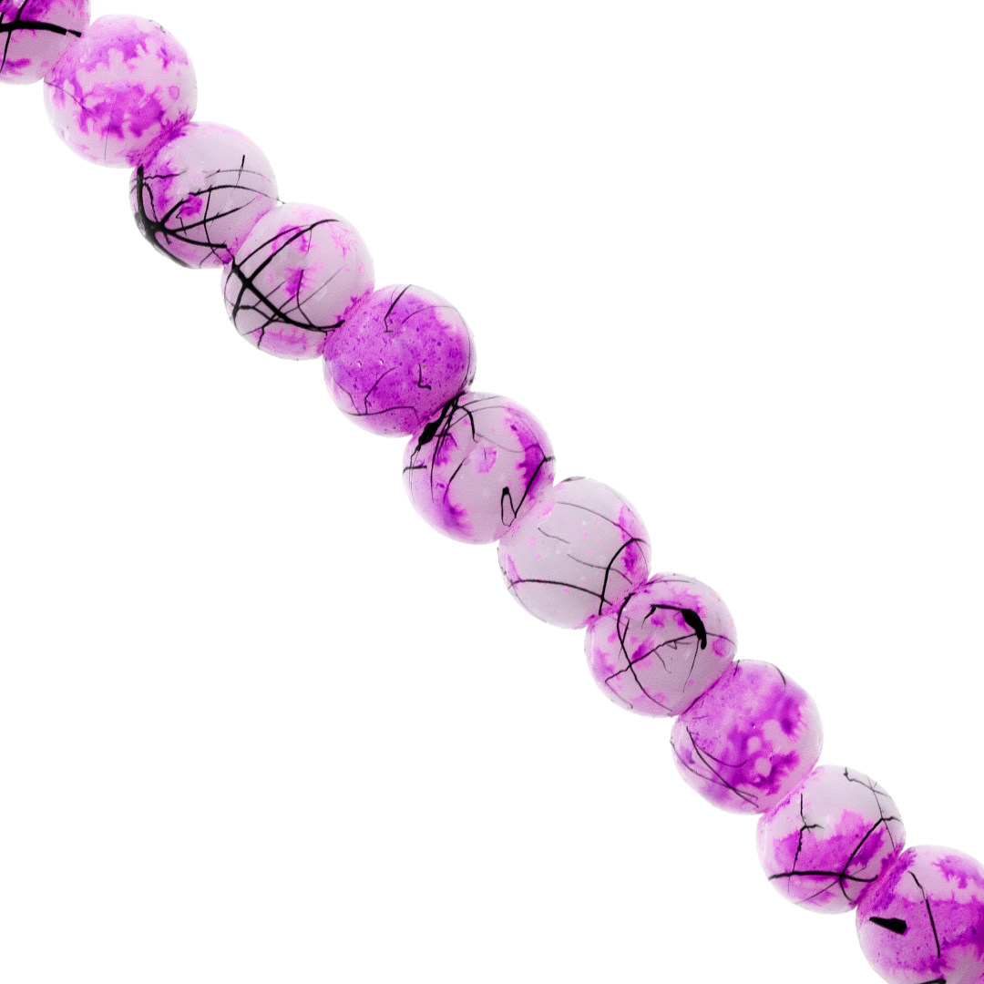 Marble Style Glass Beads, Splatter Black Lines, Available in Multiple Colours and Sizes