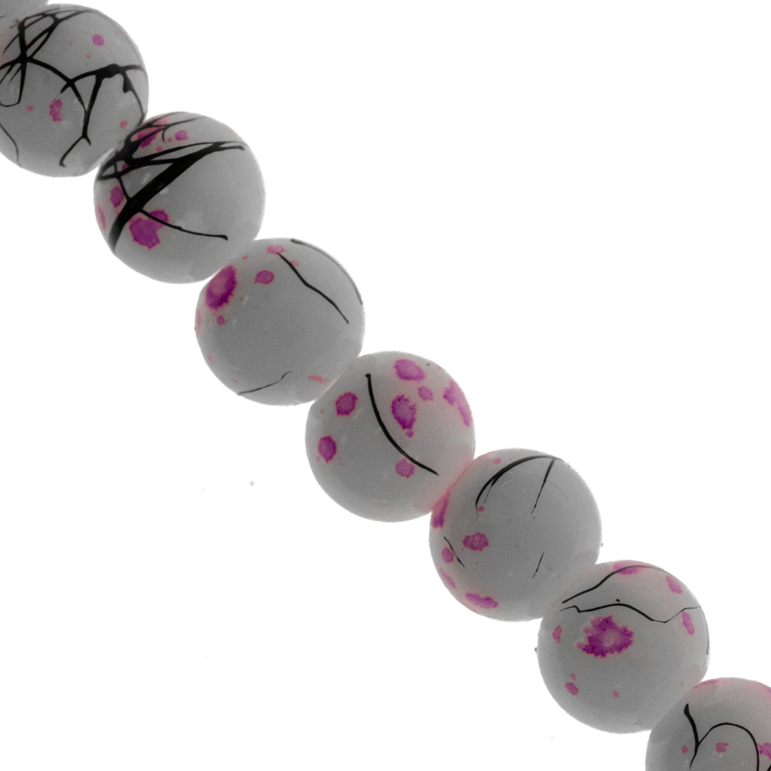 Marble Style Glass Beads, Splatter Black Lines, Available in Multiple Colours and Sizes