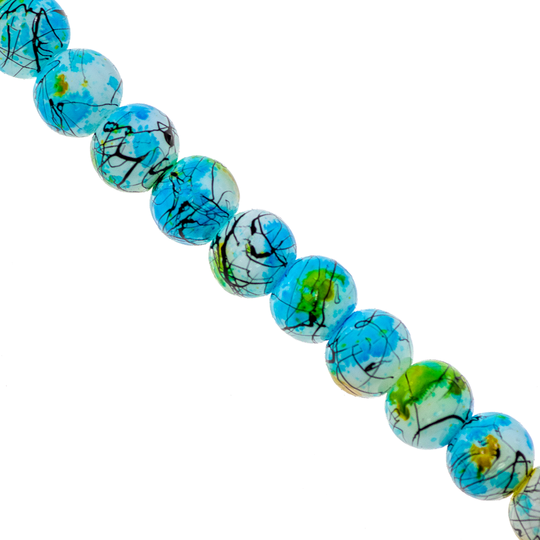 Marble Style Glass Beads, Splatter Black Lines, Available in Multiple Colours and Sizes