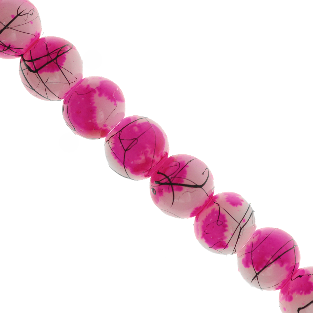 Marble Style Glass Beads, Splatter Black Lines, Available in Multiple Colours and Sizes