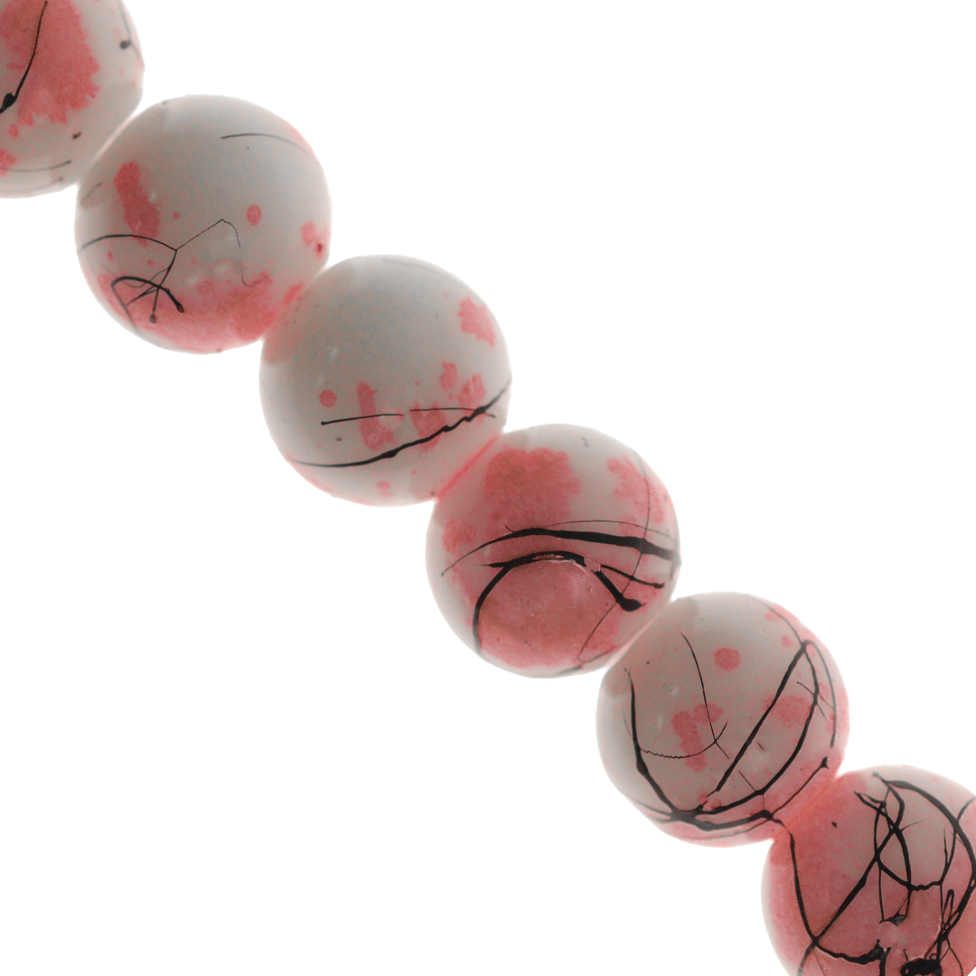 Marble Style Glass Beads, Splatter Black Lines, Available in Multiple Colours and Sizes