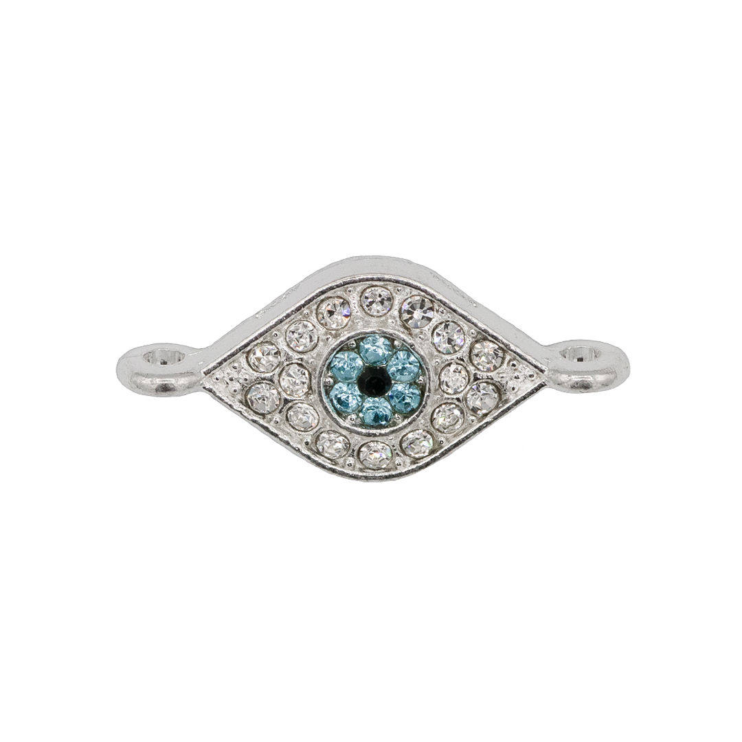 Connector, Evil Eye, Light Blue, Rhinestone, 20.4mm(L) x 9.3mm(w) x 2.1mm(h), 1.2mm hole, 6pcs/bag, Available in Multiple colors