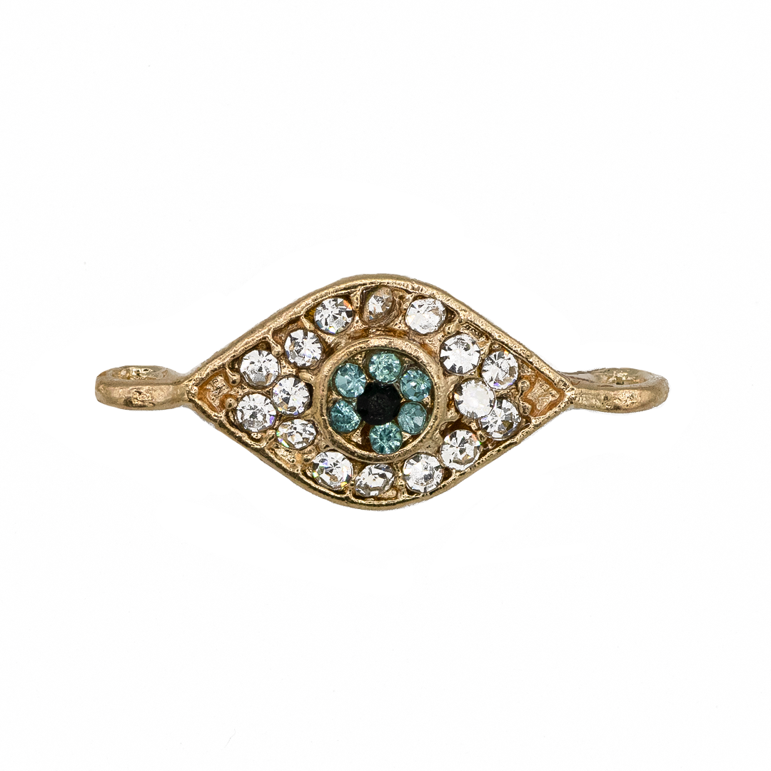 Connector, Evil Eye, Light Blue, Rhinestone, 20.4mm(L) x 9.3mm(w) x 2.1mm(h), 1.2mm hole, 6pcs/bag, Available in Multiple colors