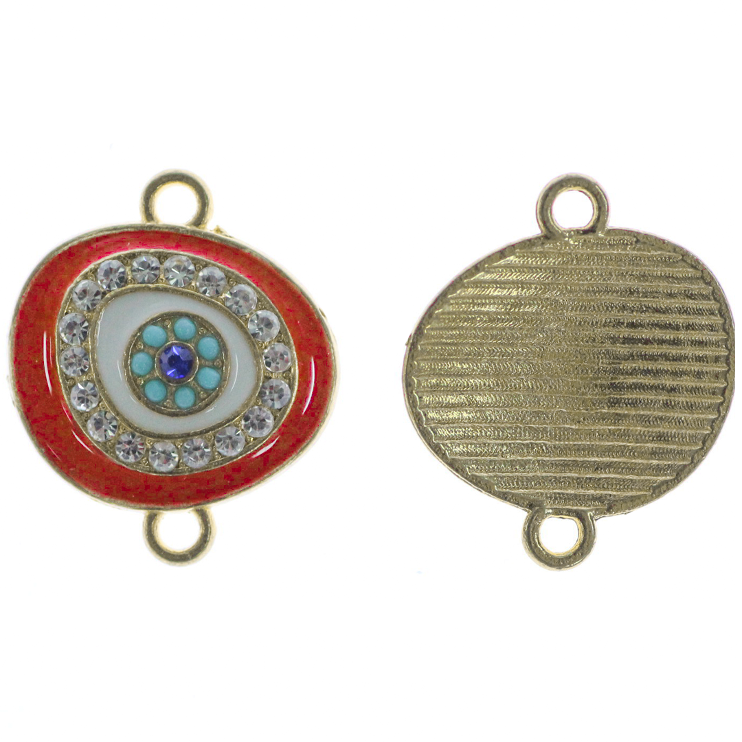 Connector, Evil Eye, Enameled & Rhinestone, 6pcs/bag, Available in Multiple colors