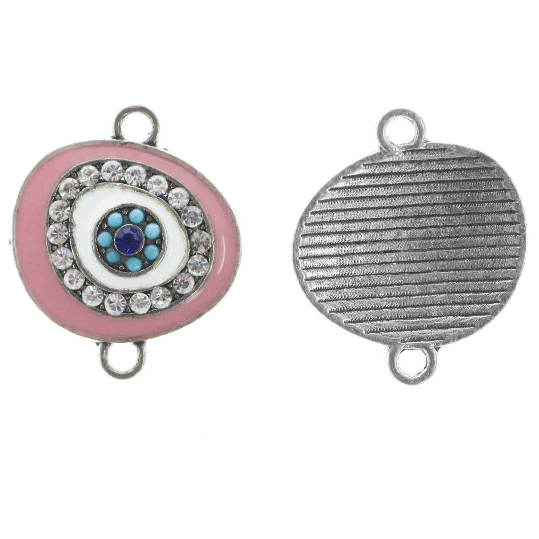 Connector, Evil Eye, Enameled & Rhinestone, 6pcs/bag, Available in Multiple colors