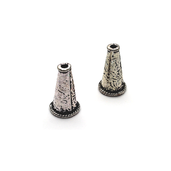 Bead Cone, Cone Filigree, Alloy, Silver, 21mm x 8mm, Sold Per pkg of 2 - Butterfly Beads