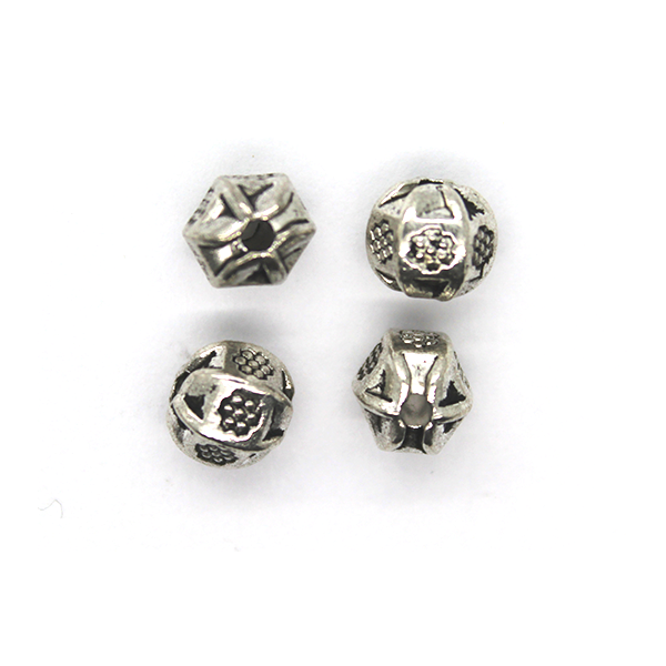 Spacers, Hexagon Ball Spacer, Alloy, Silver, 6.5mm X 7mm, Sold Per pkg of 6 - Butterfly Beads