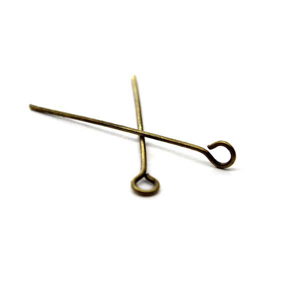 Eye Pins, Brass Alloy, 1.97 inches, 21 Gauge, Approx 50 pcs/bag