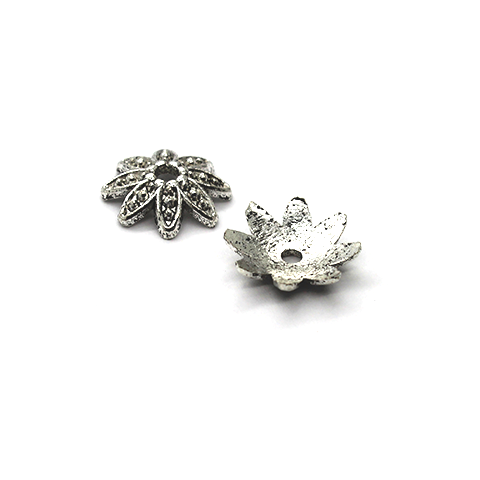 Bead Cap, Split Flower Head, Alloy, Silver, 13mm x 13mm, Sold Per pkg of 6 - Butterfly Beads