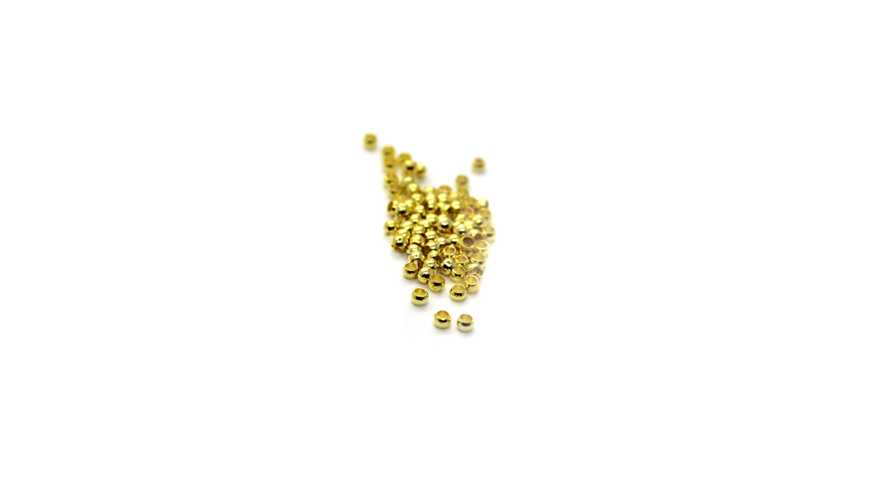 Crimps, Bead, Gold, Alloy, 2mm X 2mm, Sold Per pkg of 100+ pcs/bag