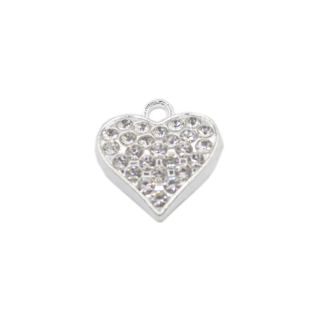 Charms, Rhinestone Heart, Silver Alloy, Sold Per pkg of 6, Available in multiple sizes