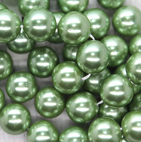 Shell Pearls, Green, 12mm x 1mm (hole), 32pcs per strand