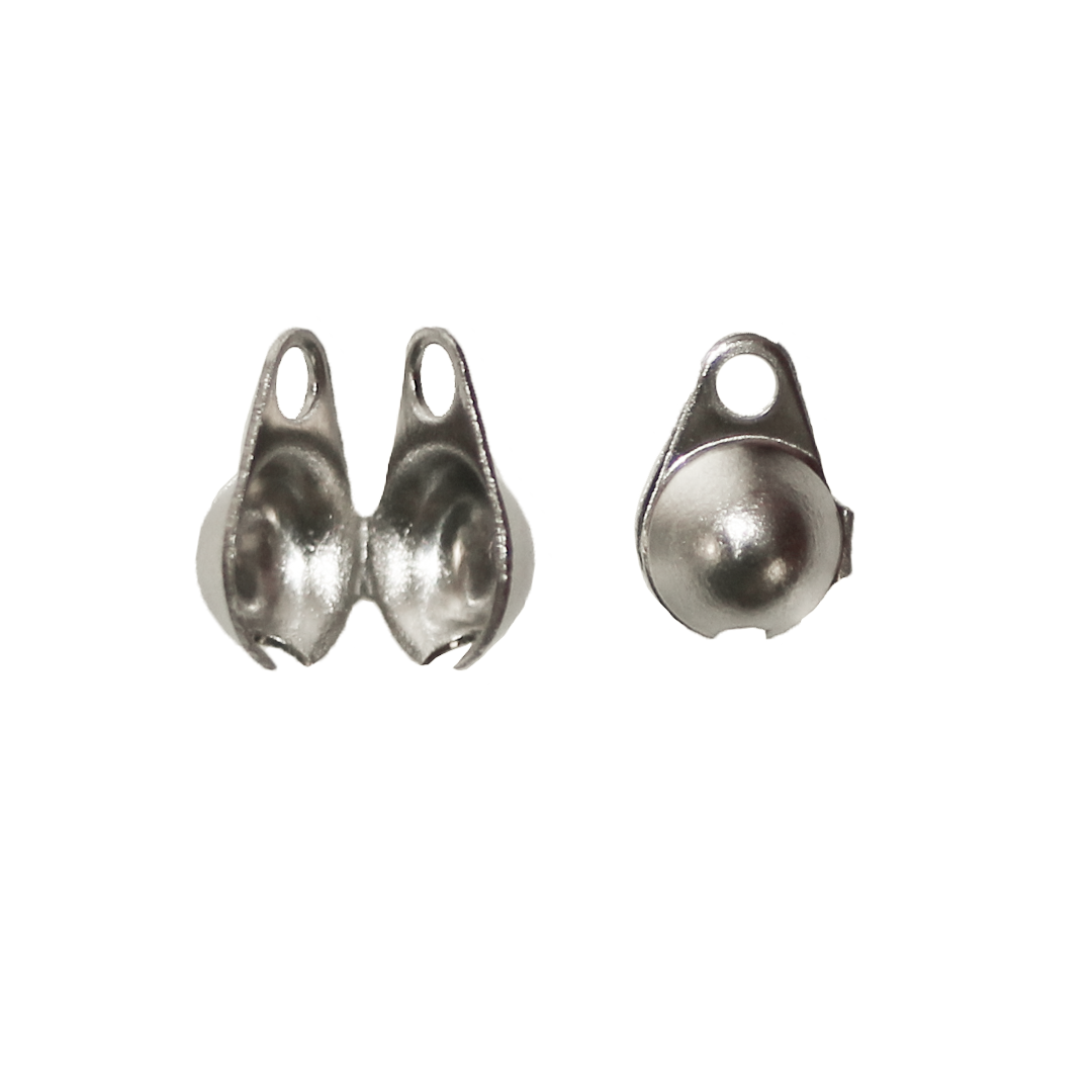 Clamshell Bead Tip, Silver, Stainless Steel, 5mm x 3.5mm x 2.5mm, Sold Per pkg of 30
