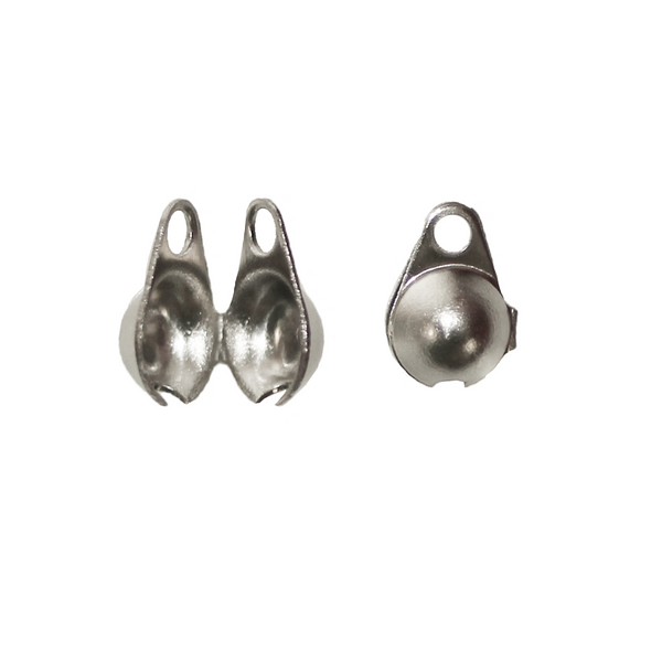 Clamshell Bead Tip, Silver, Stainless Steel, 4mm x 2.2mm x 2mm, Sold P ...