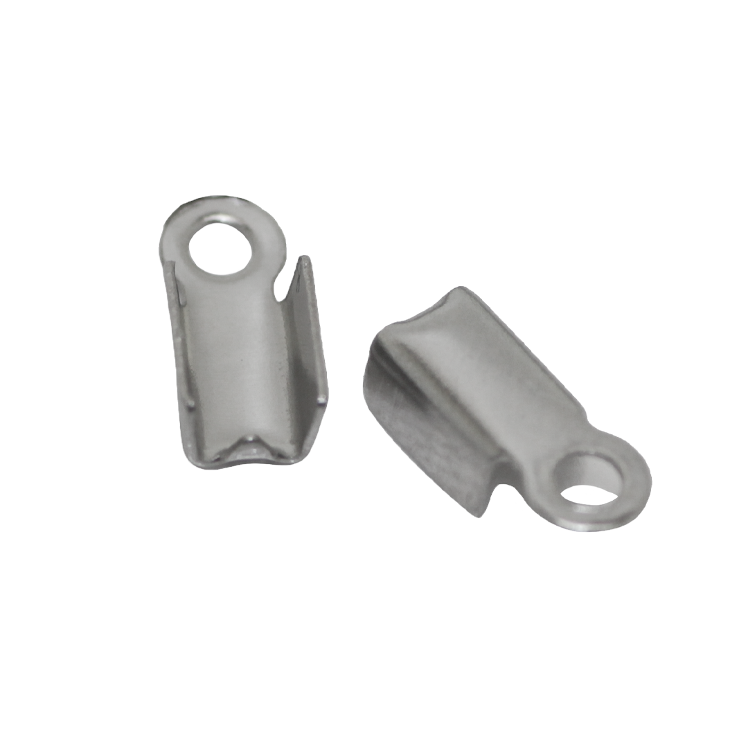 Terminators, Fold Over Cord Ends, Silver, Stainless Steel, 9mm x 4mm, Sold per pkg of 20