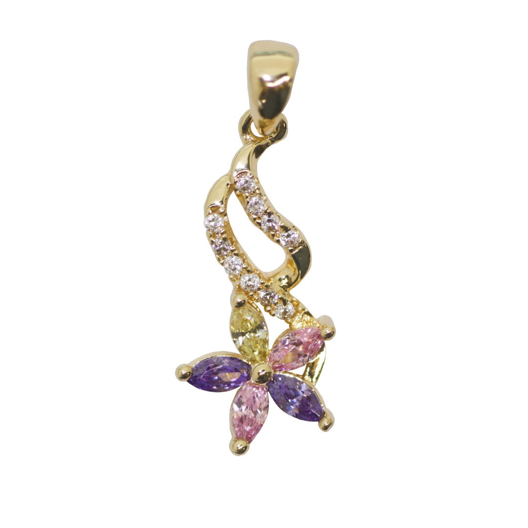 Pendant, Zircon Flower Pendant, Gold-Plated, 19mm x 9mm, Sold Per pkg of 1