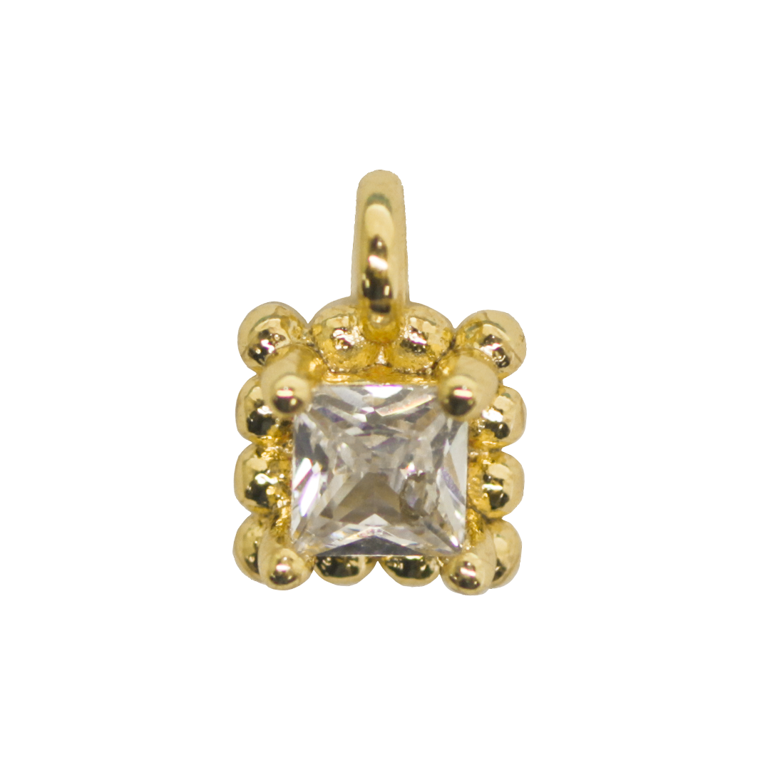 Charm, Square Zircon, Gold-Plated, 7mm x 5mm, Sold Per pkg of 1