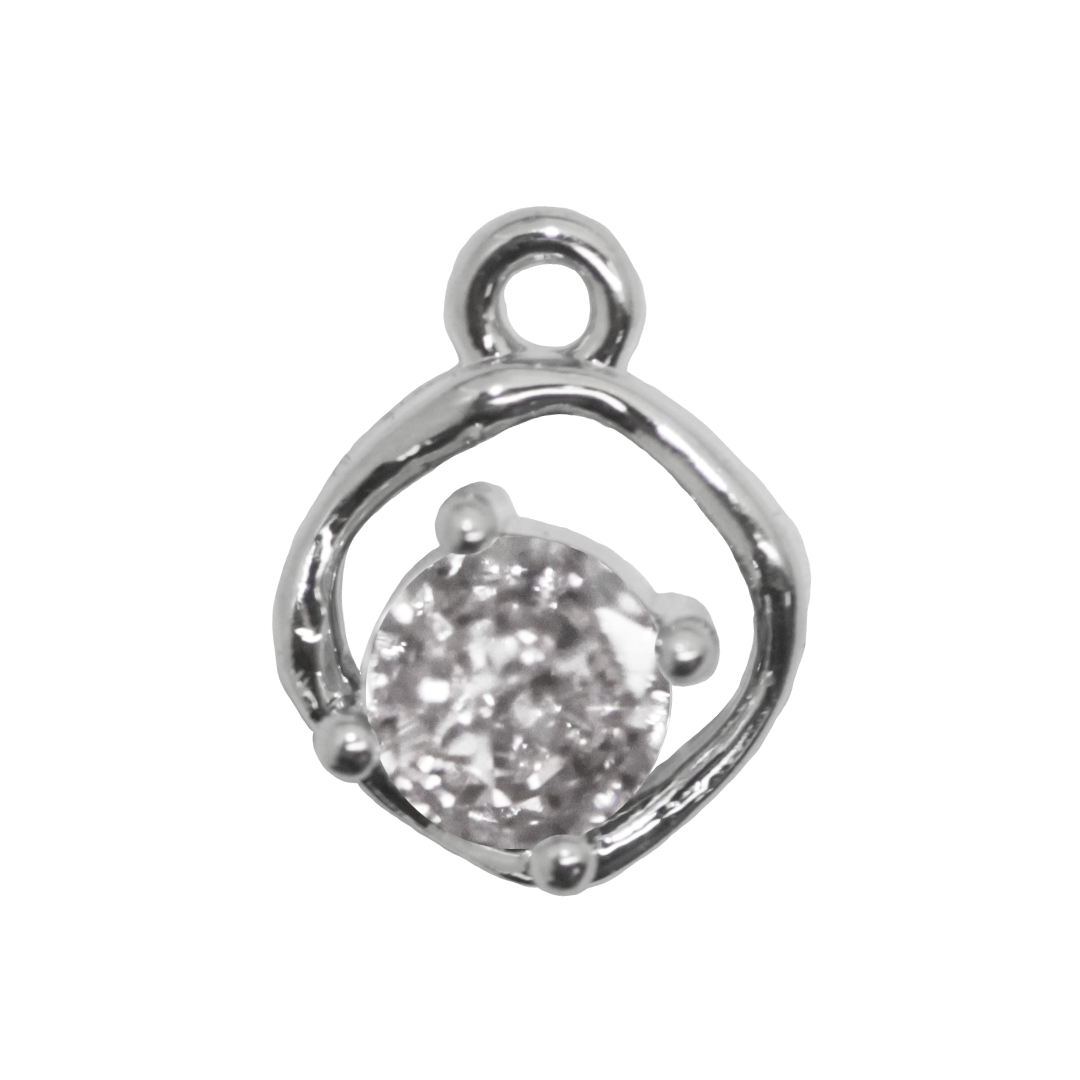 Charm, Zircon, Silver-Plated, 8mm x 6mm, Sold Per pkg of 1