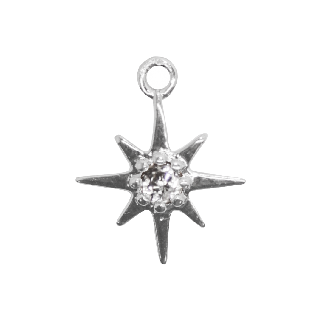 Charm, Star Zircon, Silver-Plated, 10mm x 8mm, Sold Per pkg of 1