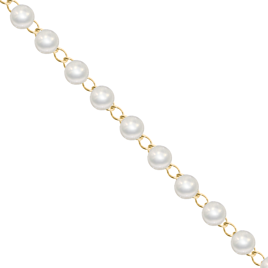 Chains, Stainless Steel, Gold, Beaded Pearl, 7mm x 4mm x 1.5mm per loop, Sold per Meter