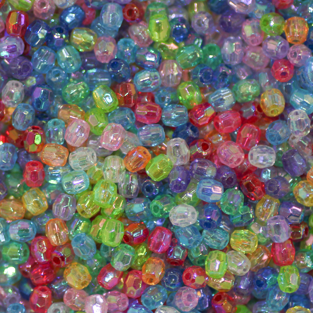 Plastic Beads Bulk Bag, Barrel, Transparent, Multicolour AB, 4mm x 3.5mm, Approx 2200 pcs per bag