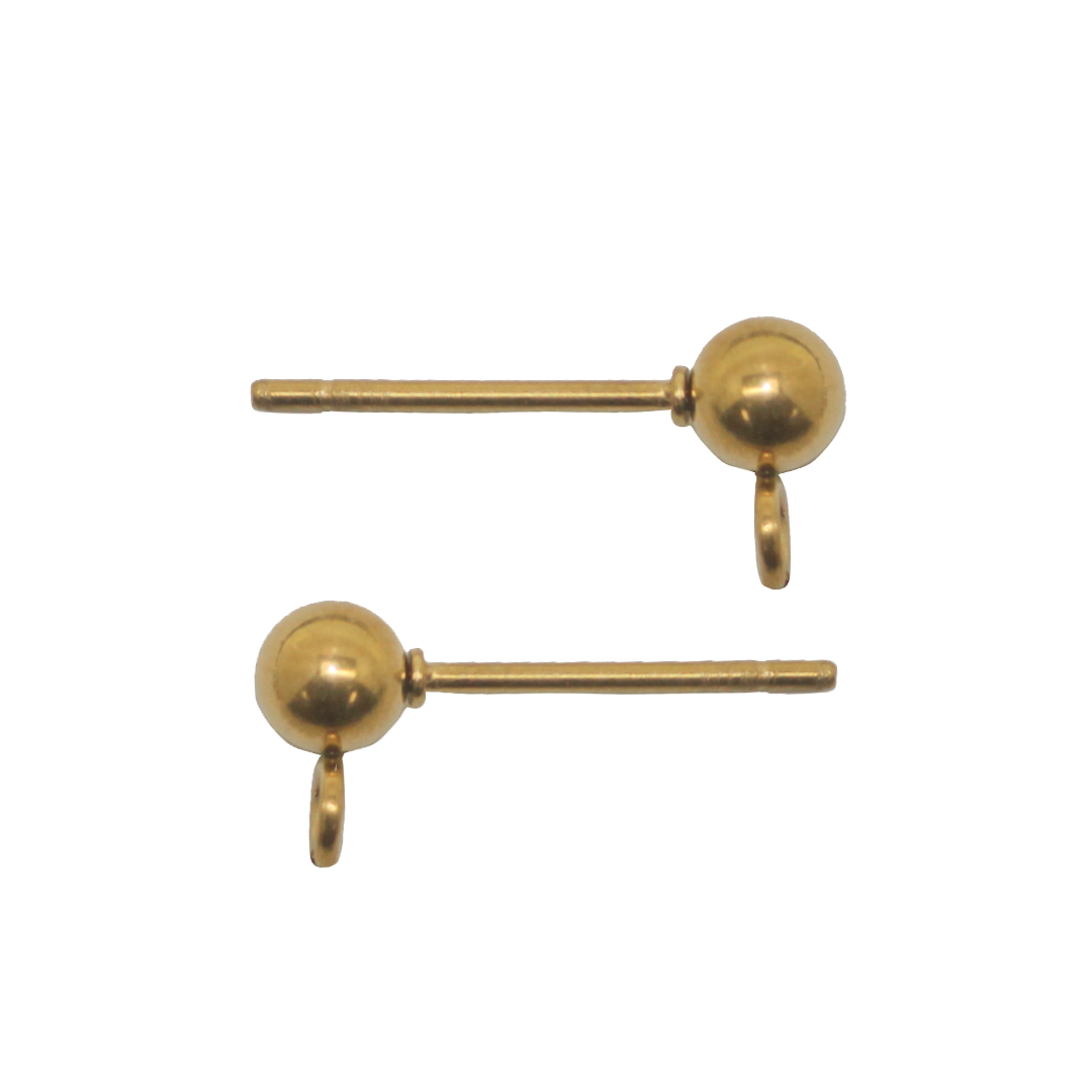 Earrings, Ball Earring Stud with Loop, Gold, Stainless Steel, 15mm x 6.5mm, Sold Per pkg of 4