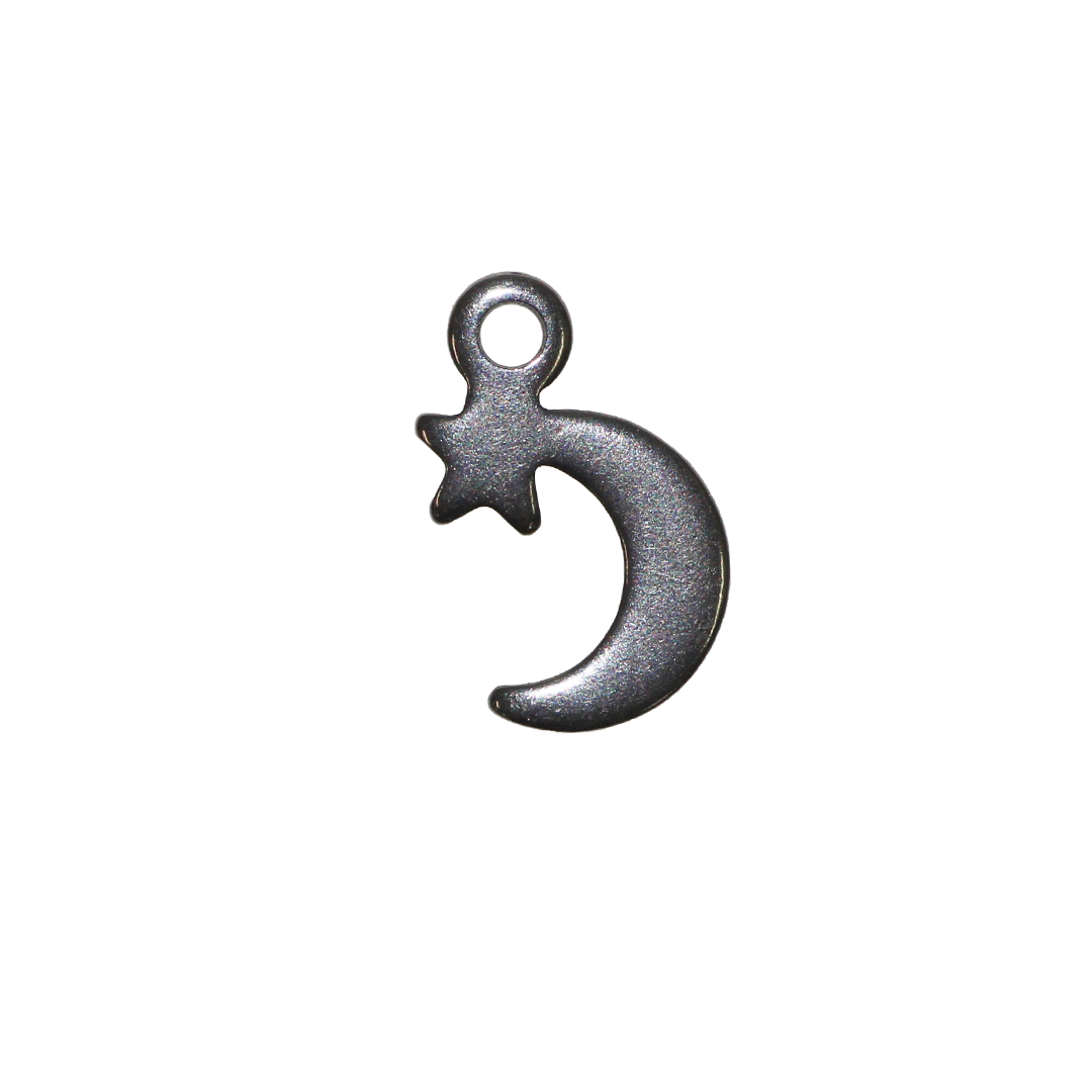 Charms, Moon and Star, Silver, Stainless Steel, 11.5mm x 7mm x 1mm, Sold Per pkg of 20