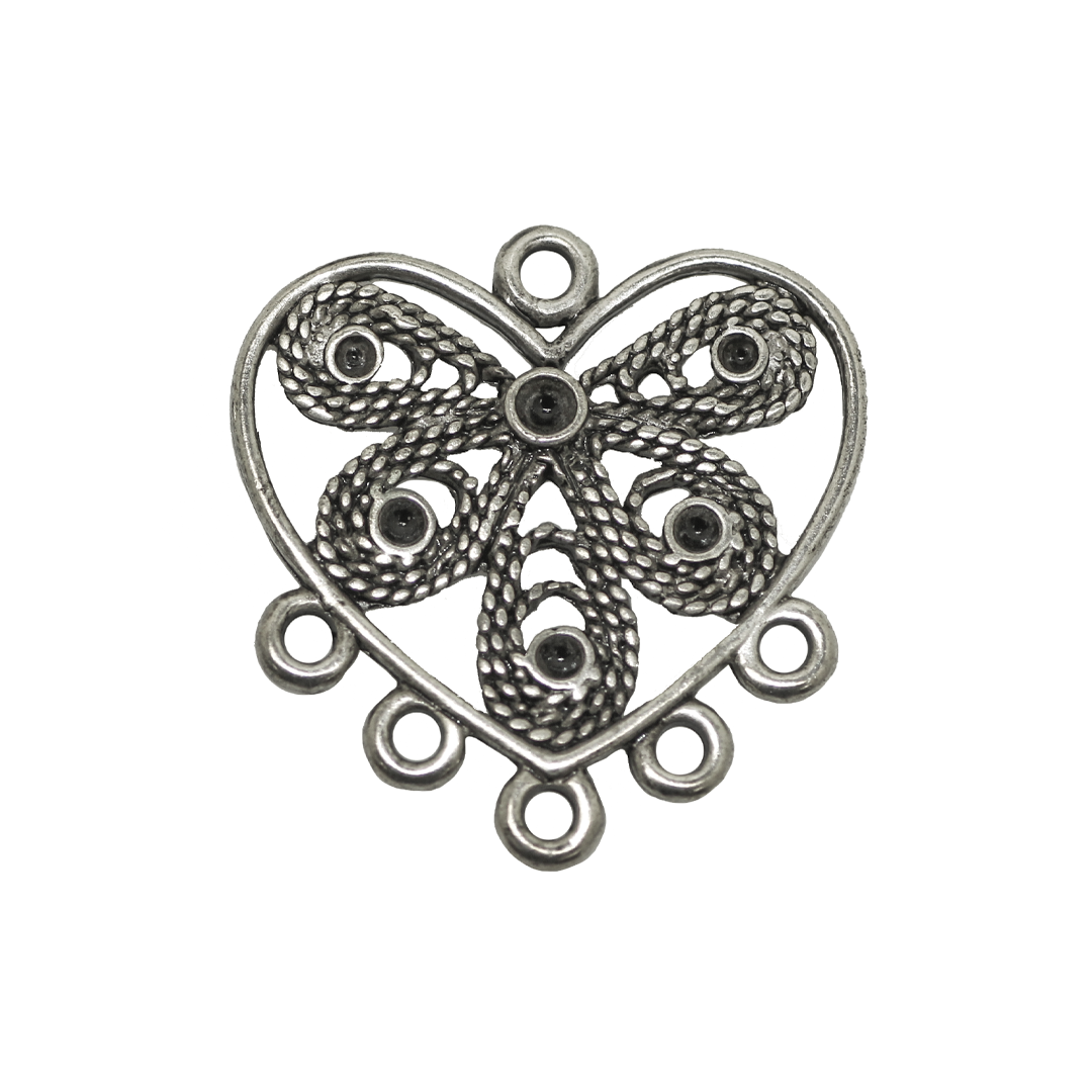 Connector, 5 Loops Heart, Silver, Alloy, 27mm x 26mm, Sold Per pkg of 4