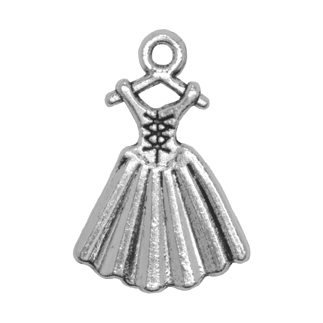 Charms, Dress, Silver, Alloy, 20mm x 13.5mm x 1.5mm, Sold Per pkg of 15
