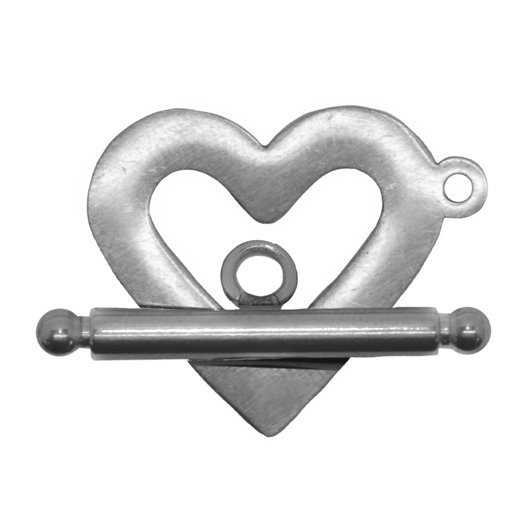 Clasp, Heart Toggle, Silver, Stainless Steel, 16mm x 20mm ( Heart ), 25mm x 7mm (Bar) - 1 Pairs