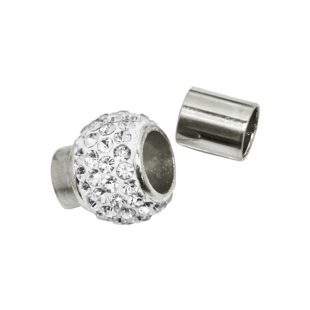 Clasp, Rhinestone Barrel Glue-In Magnetic Clasp, Silver, Alloy, 17mm x 11mm, Sold Per pkg of 1