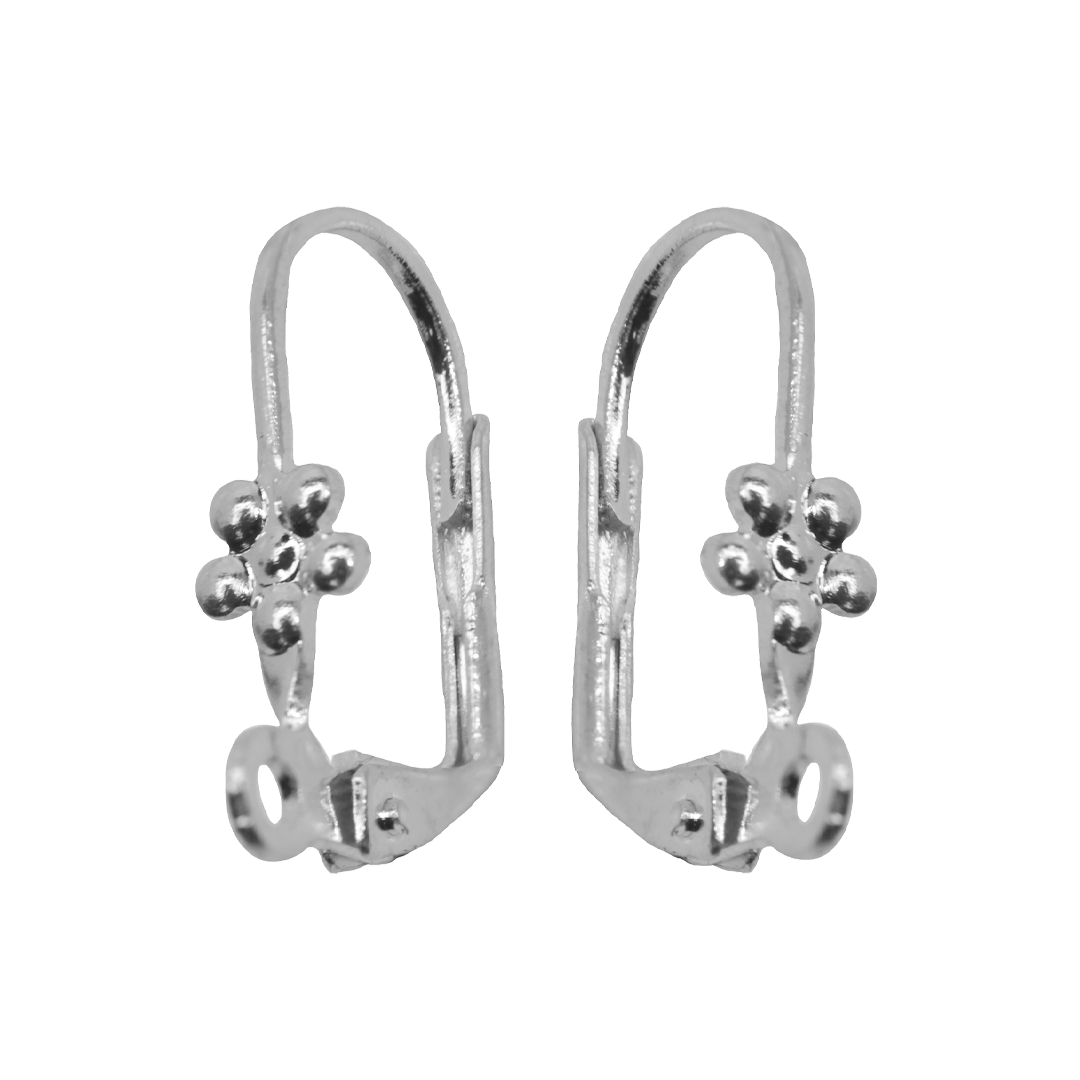 Earrings, Flower Leverback, Bright Silver, Alloy, 17mm x 9mm, Sold per pkg of 4 pairs