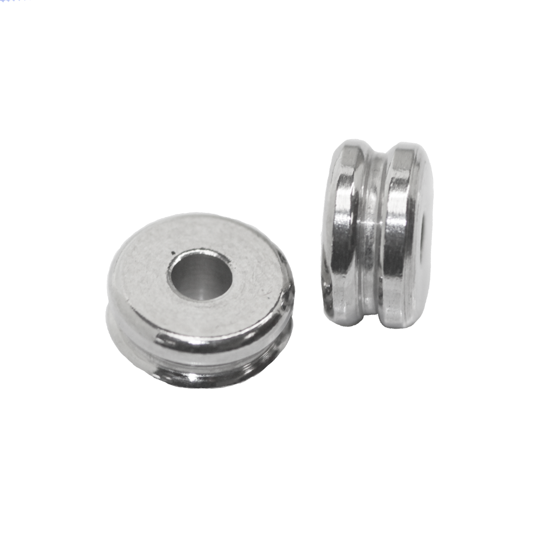 Spacers, Ridged Flat Round, Stainless Steel, Silver, 7mm , Sold Per pkg of 10 PCS
