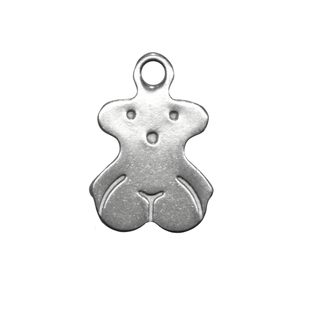 Charms, Teddy Bear , Silver, Stainless Steel, 11mm x 7mm, Sold Per pkg of 10
